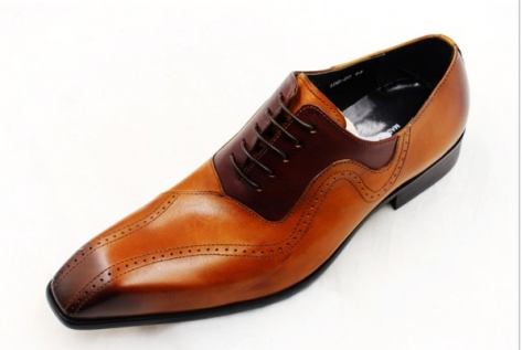 Classic Designer Genuine Leather Brown Mixed Color Lace Up  Men Dress Shoes Luxury Gentlemen Shoe
