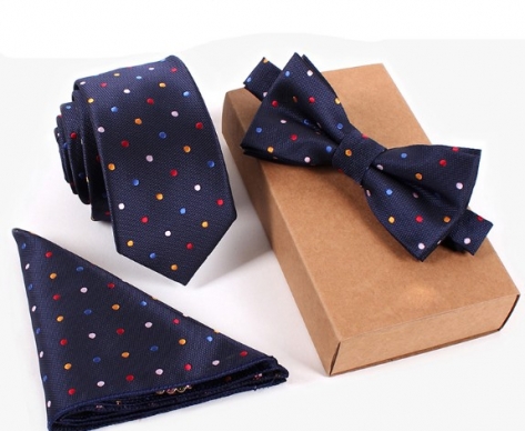 Paisley Polyester Silk Neckties & Handkerchief & Bow Tie Set 6cm Skinny Ties for Men Pocket Square Towel Bowtie Wedding Set