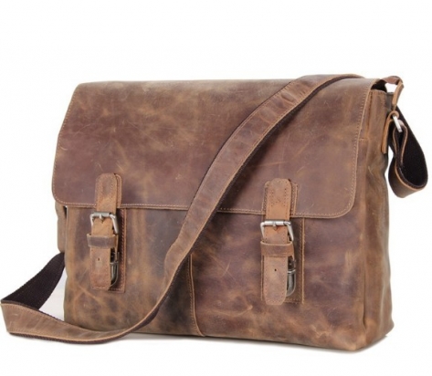 Genuine Crazy Horse Leather Brown Leather Weekend Bag Shoulder Men's Messenger Bag laptops