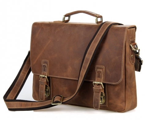Brown Crazy Horse Genuine Leather Men's Briefcase Men Messenger Bags Cowhide Portfolio 14'' Laptop Bag