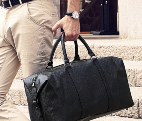 Business male travel bag, large capacity plaid embossed genuine leather handbag,male black/brown travelling luggage bag