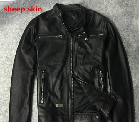 Factory Men Leather Jacket Genuine Real Sheep Goat skin Brand Black Male Bomber Motorcycle Biker Man's Coat Autumn