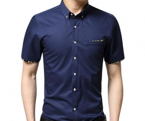 New Fashion Contrast Color Collar Men Shirt Short Sleeve Slim Fit Shirt Men 100% High Quality Men Designer Shirts good Clothes