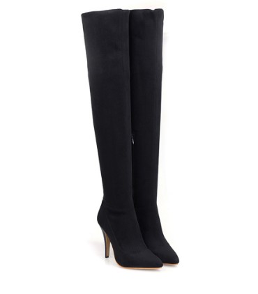 Woman Black Suede Over The Knee Boots Winter Warm Boots Women Sexy Stiletto Slim Fit Stretch Booties