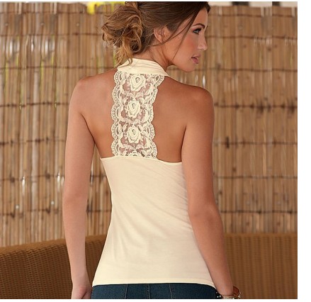 Charming Summer Women Tops Halter Neck Strapless Tank Sexy Backless Lace Stitching Vest Plus Size