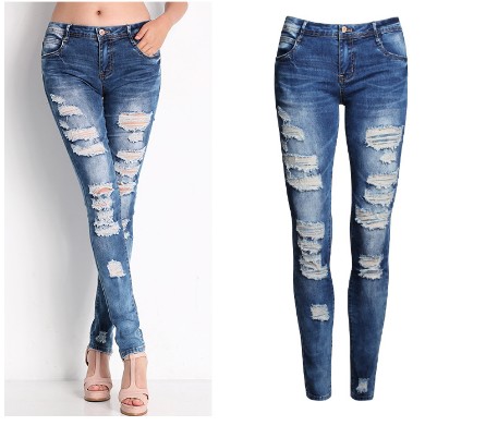 New 2016 Hot Fashion Ladies Cotton  Pants Stretch Womens Bleach Ripped Skinny Jeans Jeans For Female