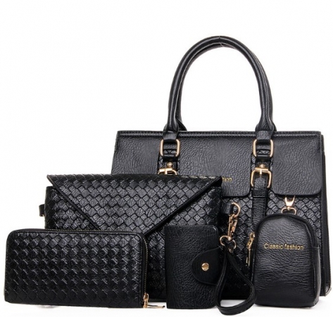 Hot Women Messenger Bags PU Leather Handbags 5 Bags Per Set Women Casual Solid Shoulder Bags Style Woven Bag