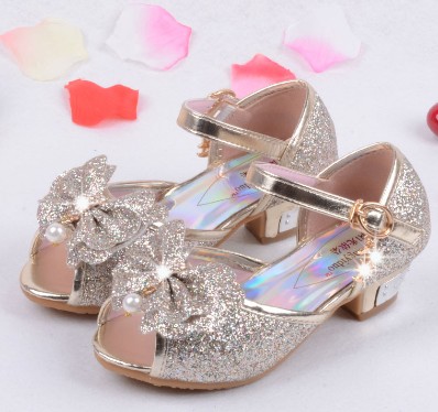 Enfants 2016 Children Princess Sandals Kids Girls Wedding Shoes High Heels Dress Shoes Party Shoes For Girls Pink Blue Gold