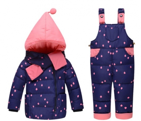 Baby girls boys winter down clothes set Suitable 10-24 months kids Cute diy snow wear thicken down jacket+overalls two pcs suit