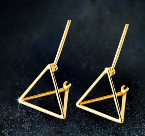 2016 Fashion Design 18K Gold Jewelry Women Earrings Triangle Shaped Stud Earrings for Women Gold Earings brincos femme