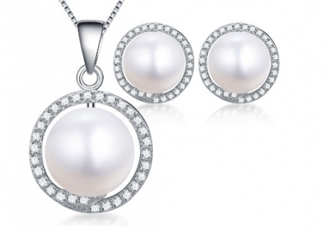 Jewelry Sets 925 Silver Freshwater Pearl Pendant Necklace With Studs Earrings Whole Set Fine Jewelry White Color