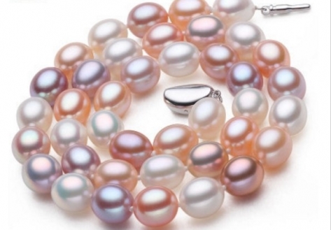 Natural Freshwater Pearl Necklace Mixed Color Real Pearl Necklace with Sterling Silver Clasp