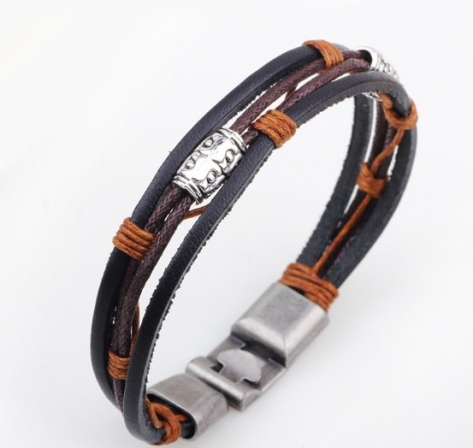 bracelets men 2016 new Hot fashion jewelry genuine leather Stainless steel Black Bracelet men's Bracelets & Bangles