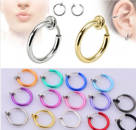 2pcs 10x13mm Colorful Fake Nose Ring  Lip Ear Nose Clip On Fake Piercing Nose Lip Hoop Rings Earrings