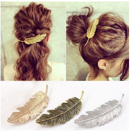 2016 New Hot Fashion Gold Retro Metal Feather Big Hairgrips Hair Clip For Women Accessories Jewelry