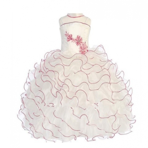 2016 Ball Gown Spaghetti Straps Floor Length Ruffles Beaded White Organza Pageant Flower Girl Dress