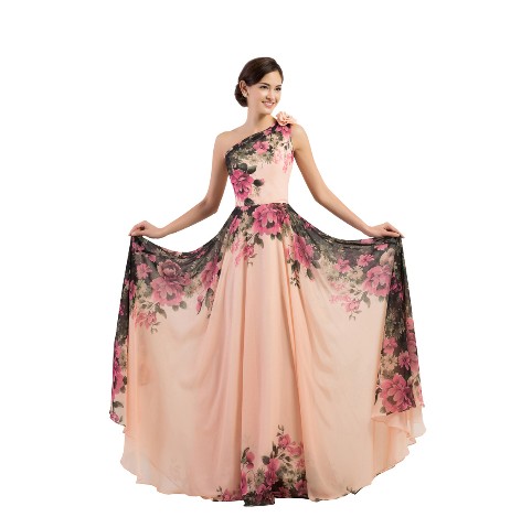 Prom Dress Long Flower Printed Cheap Prom Gown A Line Chiffon New Arrival Real Photo Special Occasion Dresses 2016