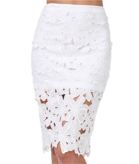 Women Summer Sheath Skirts Sexy White Crochet Lace Pencil High Waisted skirt With Lace Hollow Out Skirt