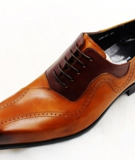 Classic Designer Genuine Leather Brown Mixed Color Lace Up  Men Dress Shoes Luxury Gentlemen Shoe