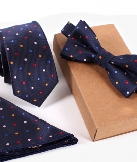 Paisley Polyester Silk Neckties & Handkerchief & Bow Tie Set 6cm Skinny Ties for Men Pocket Square Towel Bowtie Wedding Set