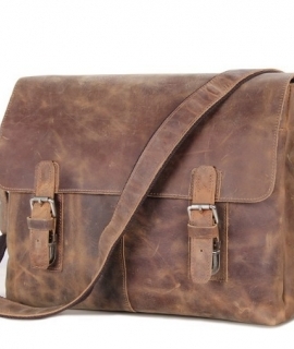 Genuine Crazy Horse Leather Brown Leather Weekend Bag Shoulder Men's Messenger Bag laptops