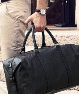 Business male travel bag, large capacity plaid embossed genuine leather handbag,male black/brown travelling luggage bag