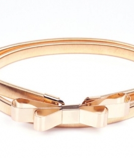 Hot sales women belt metal bow thin elastic belt golden /sliver elastic waistband chain