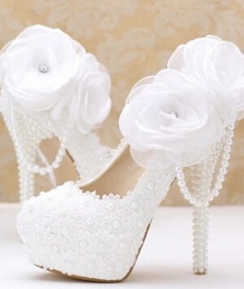 new fashion white pearl lace flowers high heel Women shoes bridal shoes Women wedding shoes Women pumps