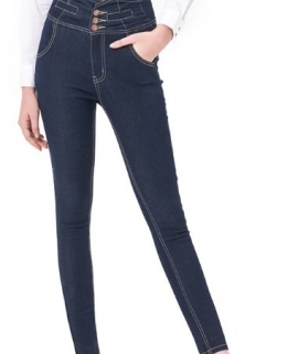Fashion S 6XL 2016 Plus Size Women High Waist Button Full Length Elastic Skinny Jeans Pencil denim Pants Femme