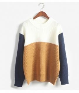 Autumn  Women Sweaters And Pullovers Female Preppy Style O-Neck Patchwork Color Block Pullover Knitted Sweater