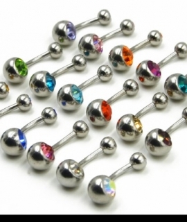 18pcs Surgical Steel Double Crystal Belly Button Ring Navel Piercing Barbell Stud Bar Body Jewelry