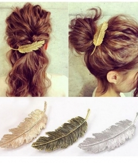 2016 New Hot Fashion Gold Retro Metal Feather Big Hairgrips Hair Clip For Women Accessories Jewelry